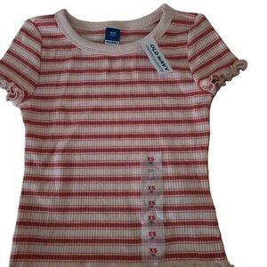 NWT Old Navy Pink Stripe Lettuce Hem Short Sleeve Youth‎ TShirt - B0019